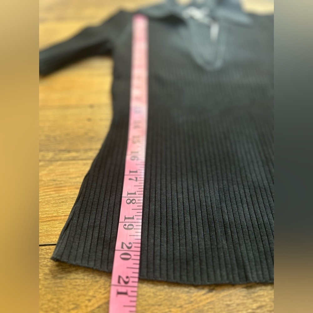COTTON CITIZEN Ribbed Ibiza Polo Short Sleeve Tee Vintage Black in Small Preppy - Picture 10 of 12